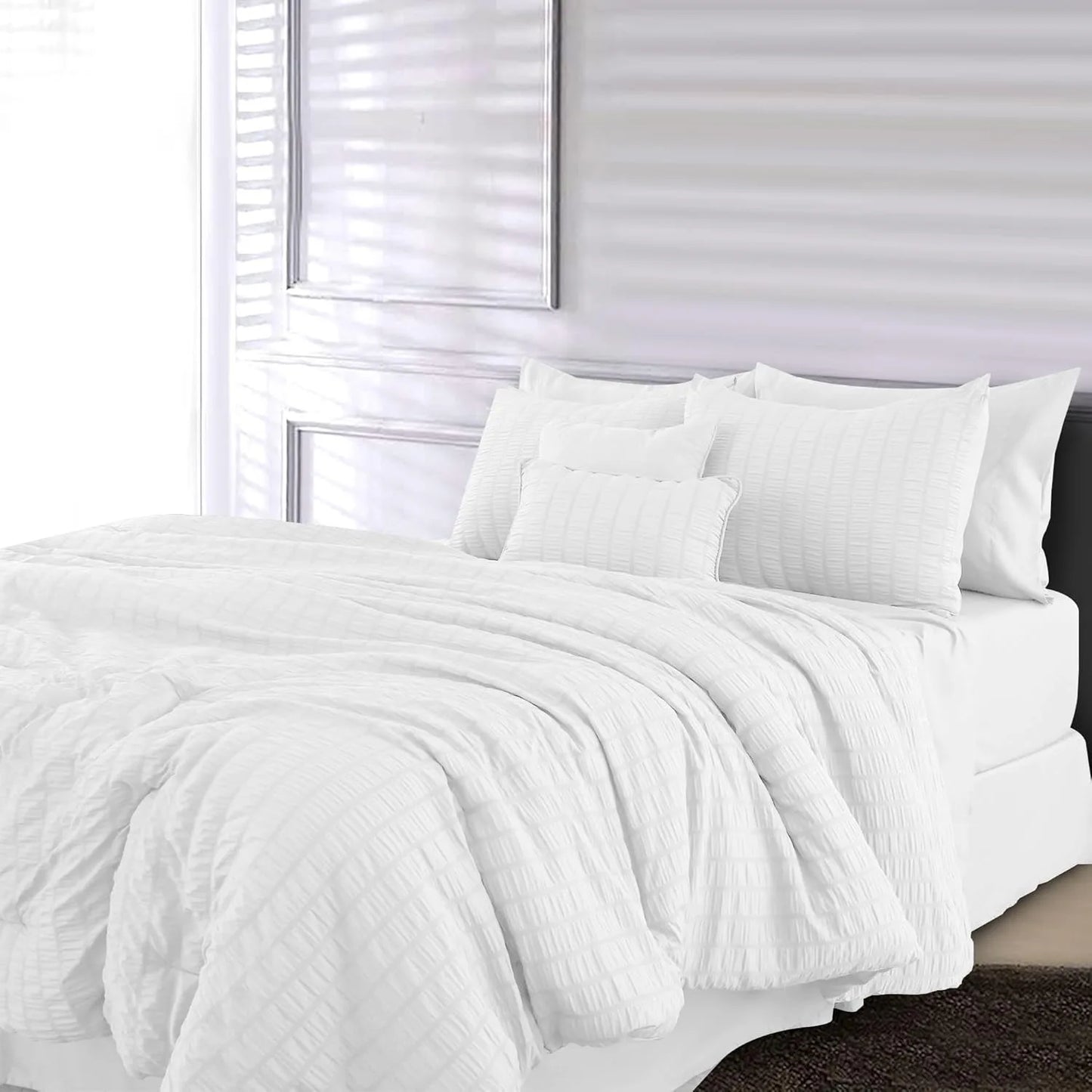 Comforter Set King (104 X 88), Seersucker Lightweight Comforter Set with Sheets, Bed in a Bag Bedding