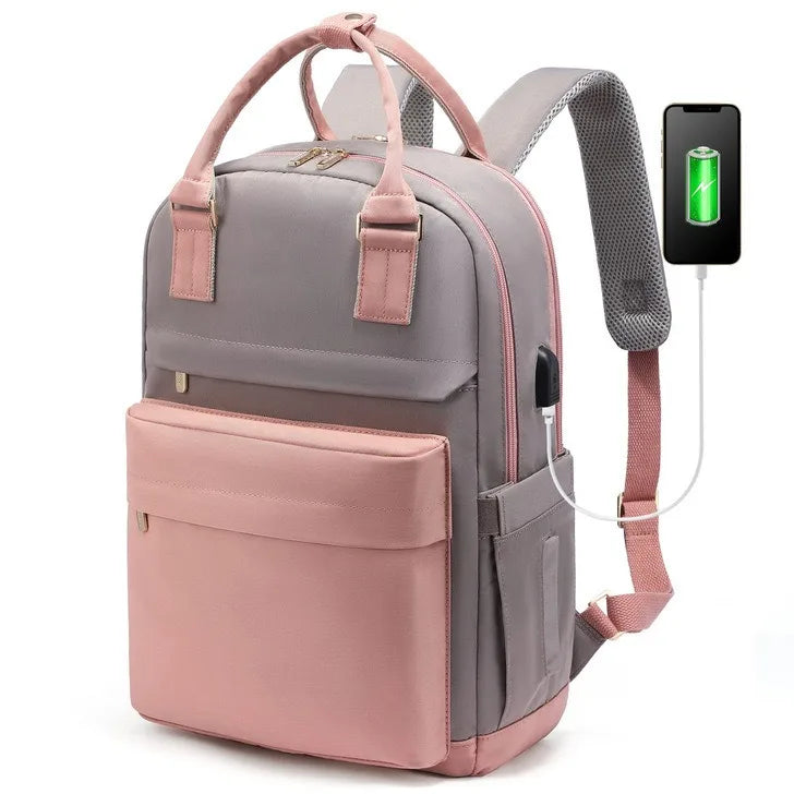 Bagpack for Women Patchwork Basic Nylon Waterproof Fashion Tote Bag Travel Hiking Usb Port 15’6in Notebook Backpacks New Street