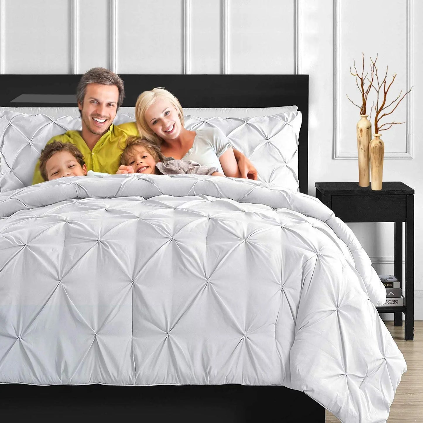 100% Egyptian Cotton Pinch Pleated Textured 3 Piece Duvet Cover with Zipper Closure & Corner Ties Bedding Set with Pillowcase