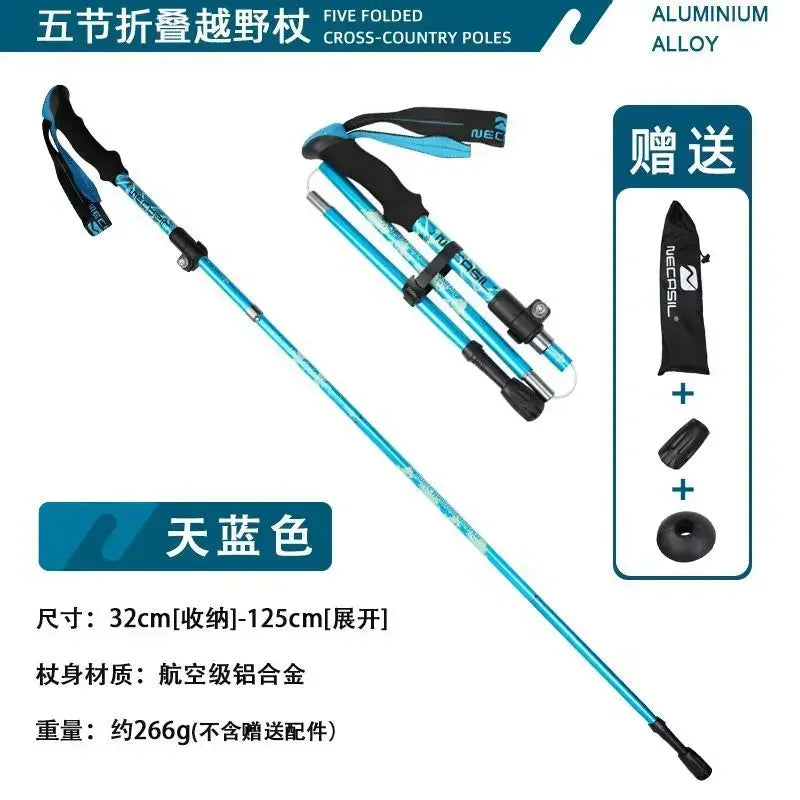 Walking Hiking Stick Ultra-short Trekking Folding Pole Aluminum Alloy Ultralight Portable Camping Equipment For Camping Family