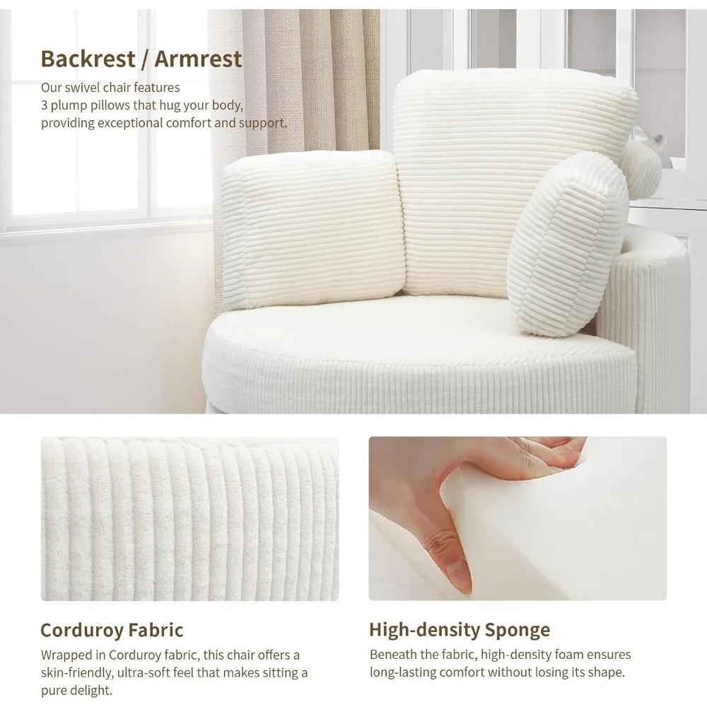 Swivel Accent Chair,Swivel Chair with Ottoman, Cuddle Chairs Round Lounge Sofa Chair with Pillow, 360° Swivel Chairs Corduroy
