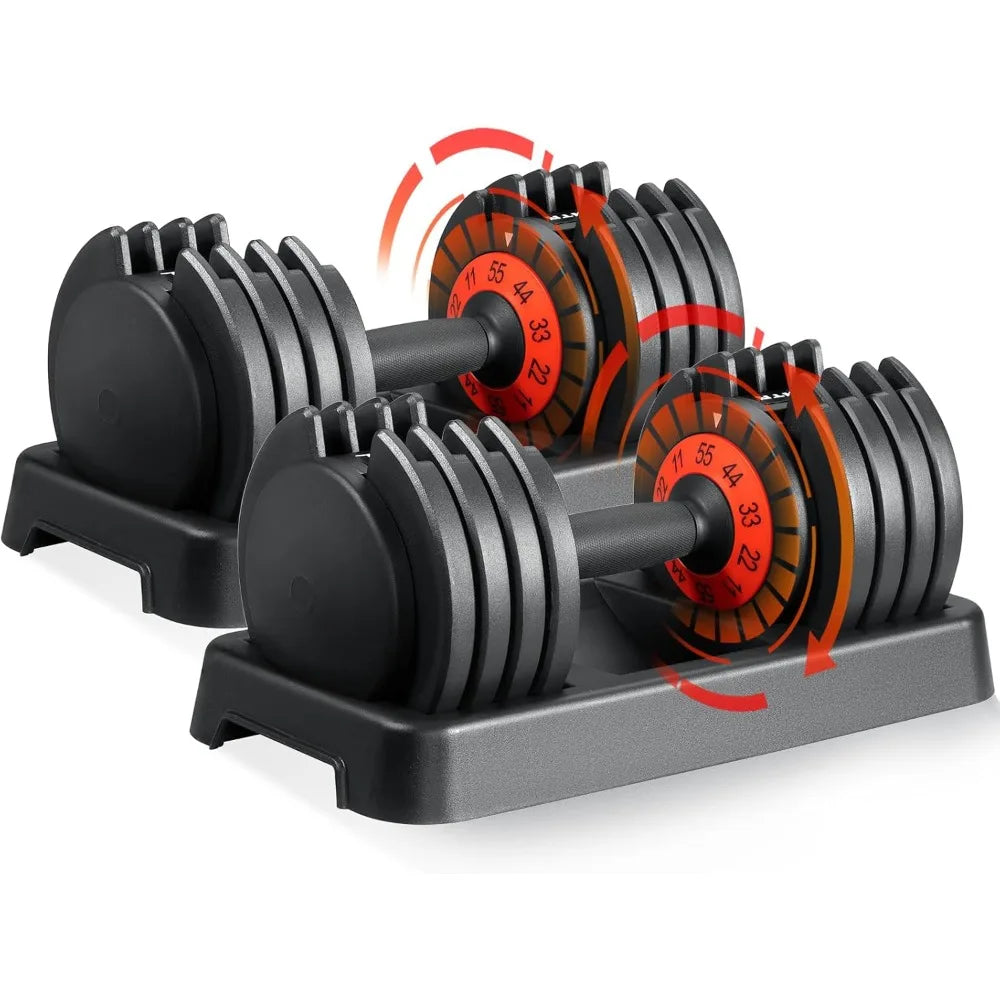 25/55 lbs Pair Adjustable Dumbbells Set, Adjustable Weights Dumbbells Set for Men and Women with Anti-Slip Fast Adjust Weight