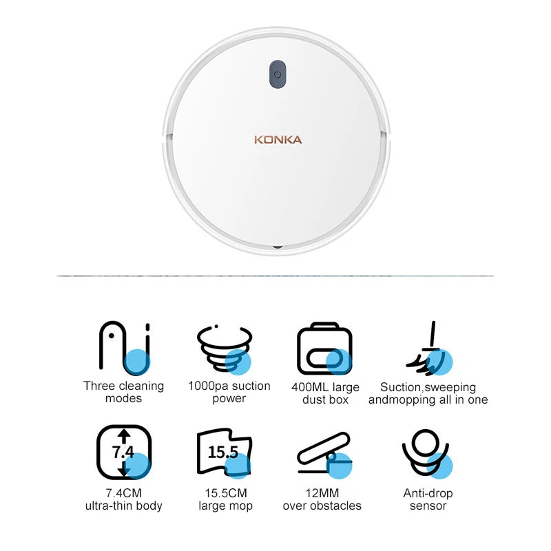2024 NEW 1000Pa 3 In 1 Slim Home Intelligent Sweeping Mopping Vacuum Cleaner Machine Automatically Recharge For Home Office Use