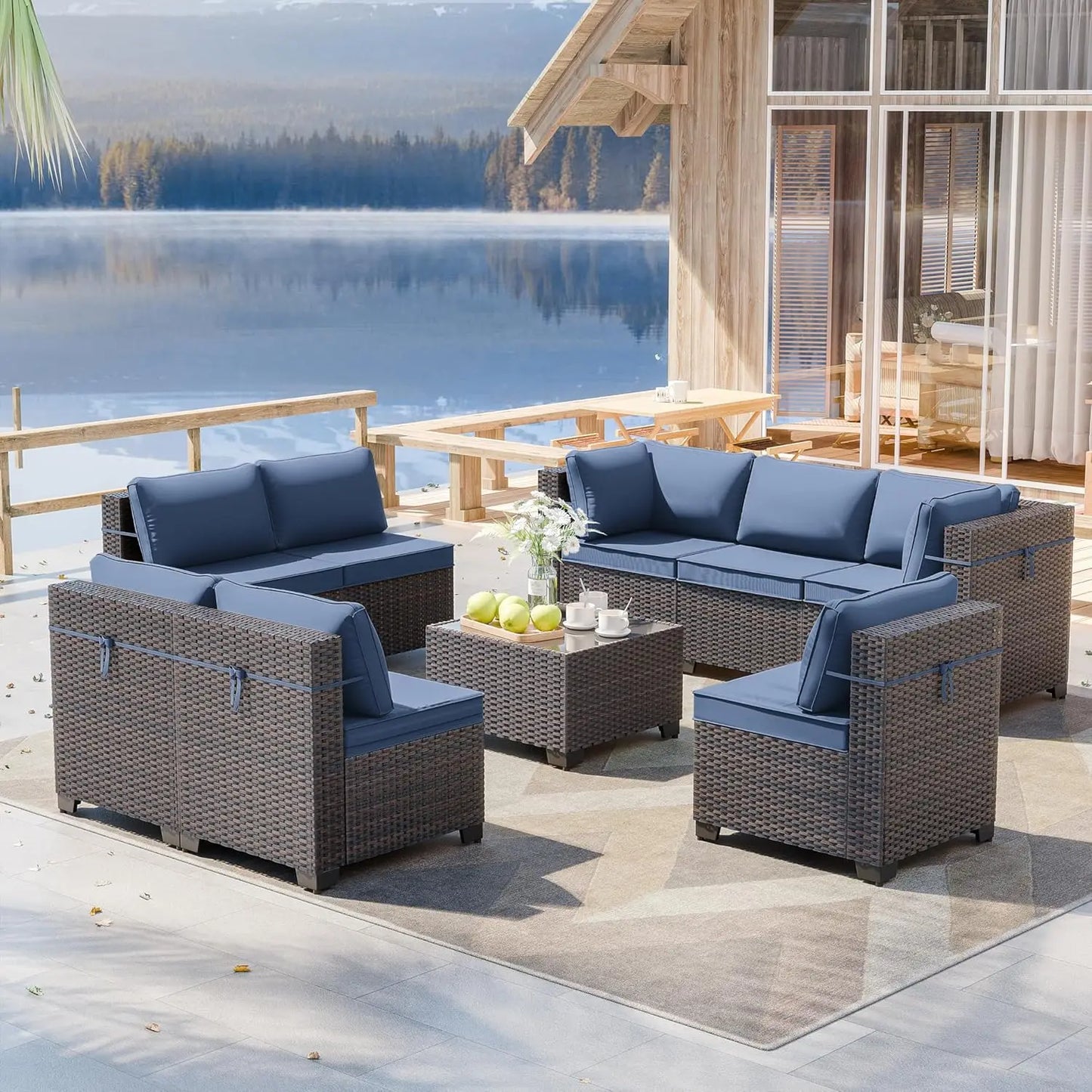 Patio Furniture Modularwith Swivel Chairs Outdoor Sectional Wicker Rattan w/Fire Pit Conversation Sofa Set for Backyard
