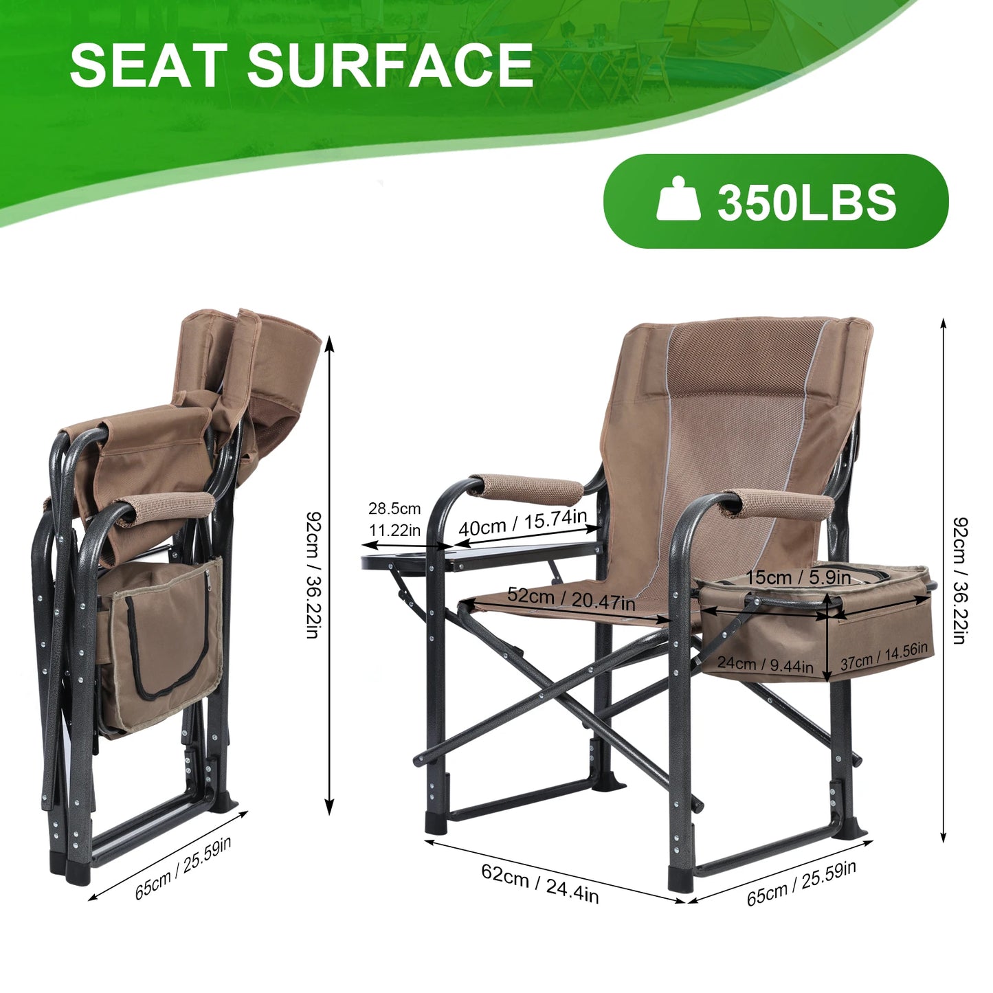 Fishing Chair, Folding Ice Camping Chair for Adults, Outdoor Folding Chair with Cooler Bag and Cup Holder, Director Chair