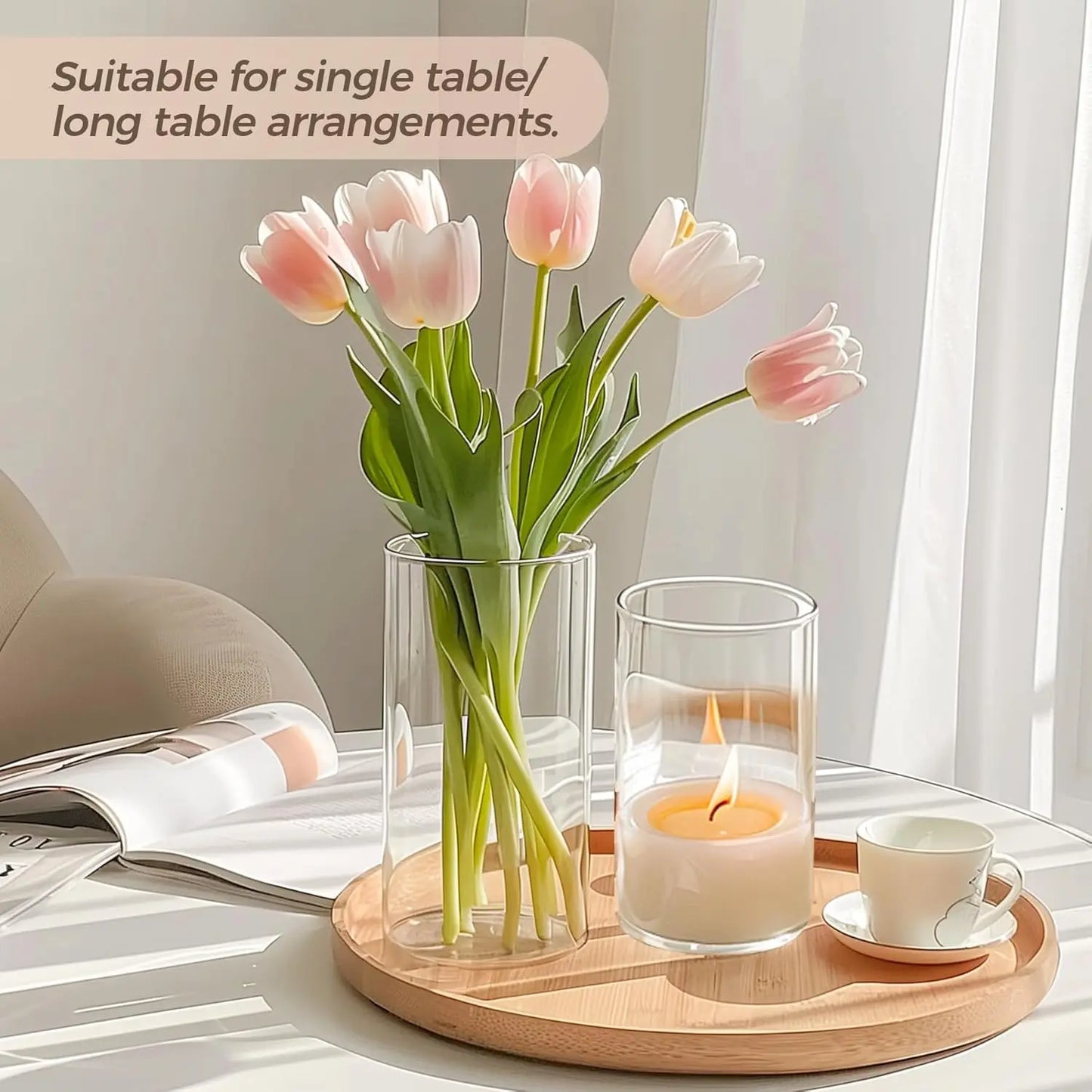 6/12 pcs Glass Cylinder Vases Clear Flower Vase Glass Hurricane Floating Candle Holder for Table Centerpiece Wedding Home Decor
