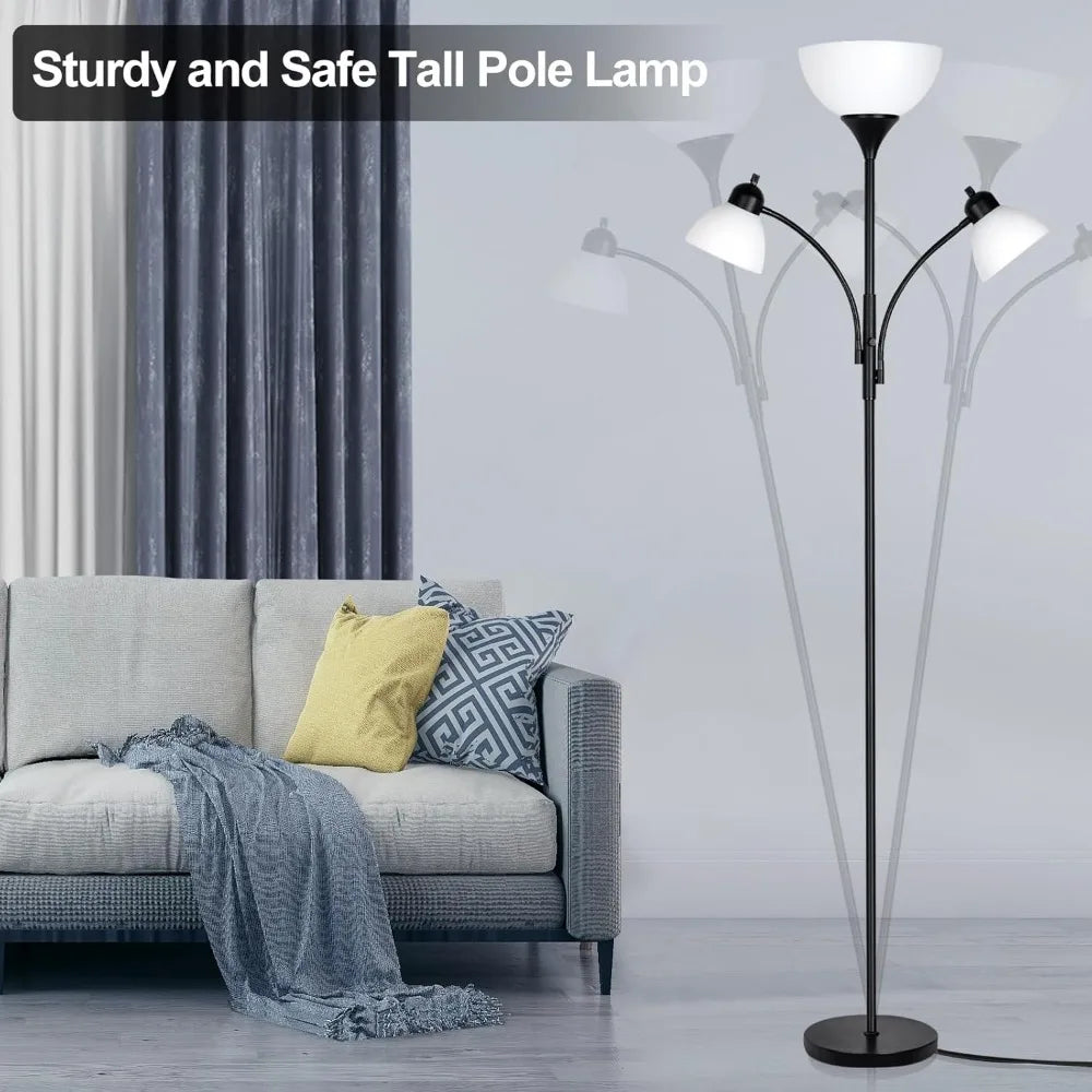 RIGLG Floor Lamps for Living Room,Standing Lamp with Stepless Dimming, 3 Lights Adjustable Reading Lights, Morden Tall Lamps