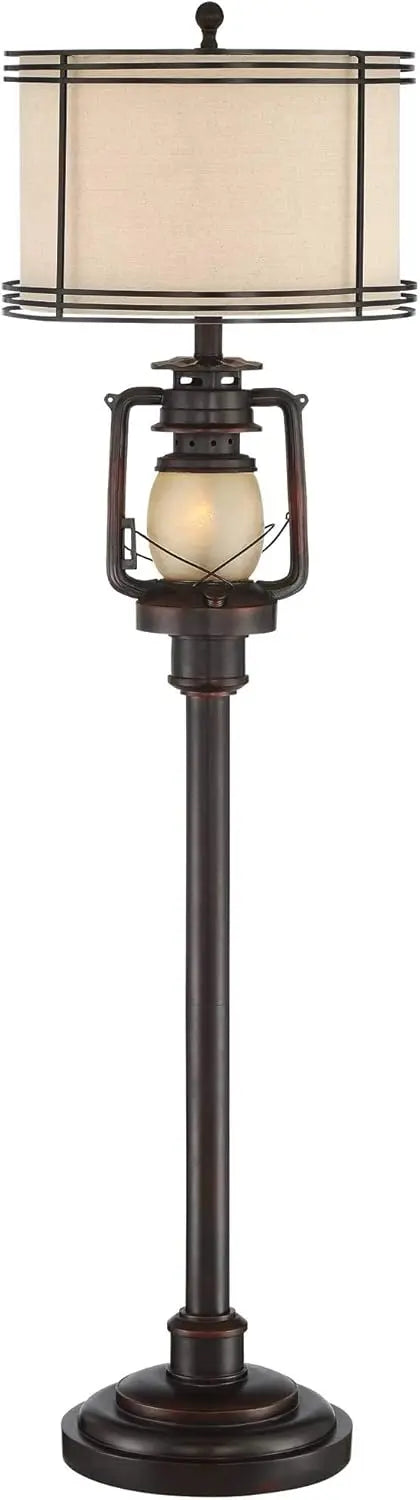 Barnes And Ivy Henson Rustic Industrial Farmhouse Standing Floor Lamp With Night Light Glass 63"" Tall Bronze Earthy Fabric
