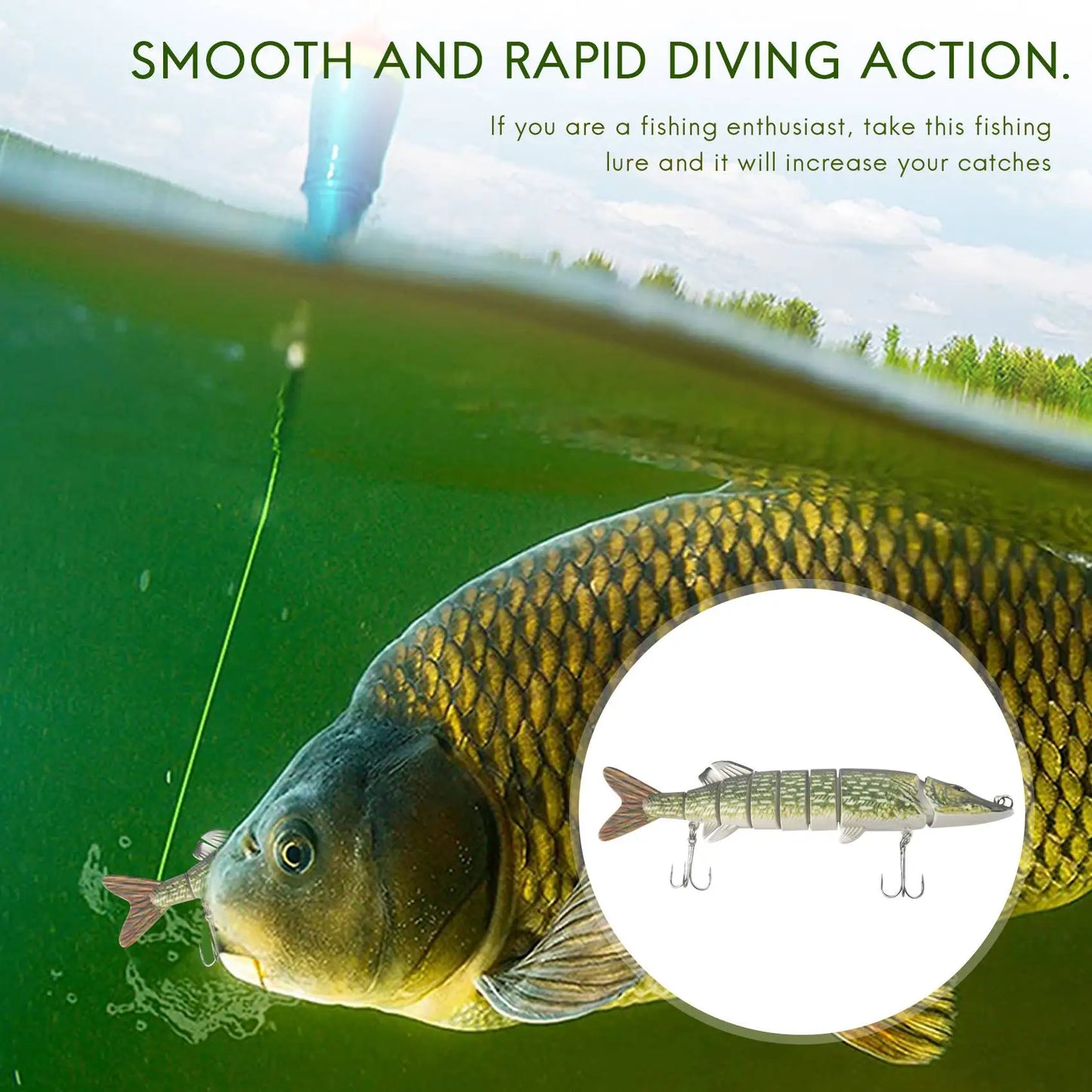 20cm 40g Lifelike Multi-jointed 8-segement Pike Muskie Fishing Lure Swimbait Crankbait Hard Bait Fish Hook Tackle ArmyGreen