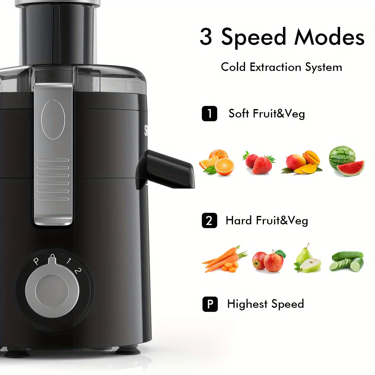 SiFENE Compact Centrifugal Juicer with 3-Speed Settings, Fast Juicer Machine for Fruit & Veggie, Easy to Clean, BPA Free, Black