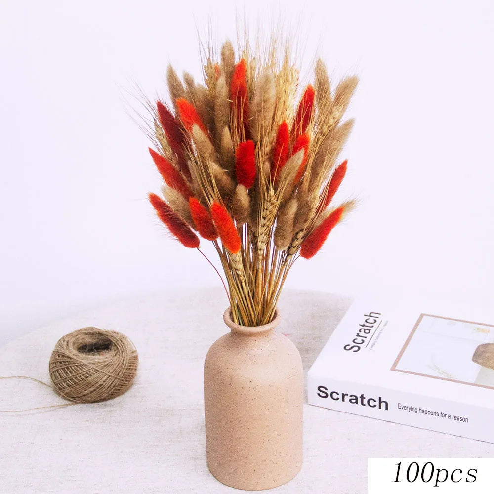 Dried Natural Flowers Pampas Bouquet Sets Autumn Decorative Orange Gypsophila Rabbit Tail Grass Rustic Chic Home Decor for Vase