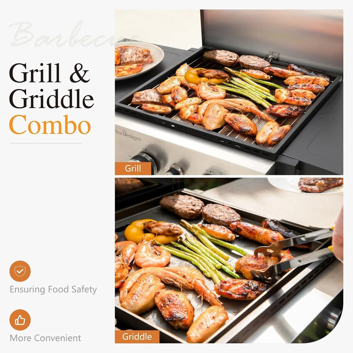 2-Burner Gas BBQ Grill With Flat Top, Small Outdoor Propane Barbecue Grill with Side Shelves