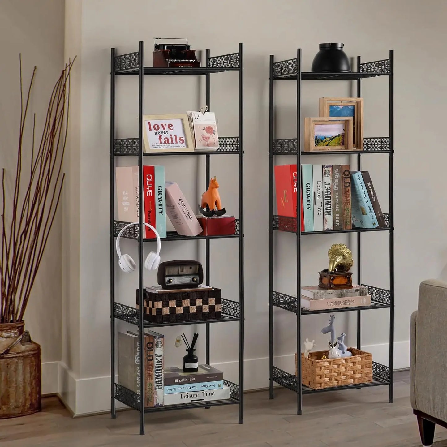 Narrow towel rack with five layers of storage for household shelves, modern storage tower cabinet with tissue rack