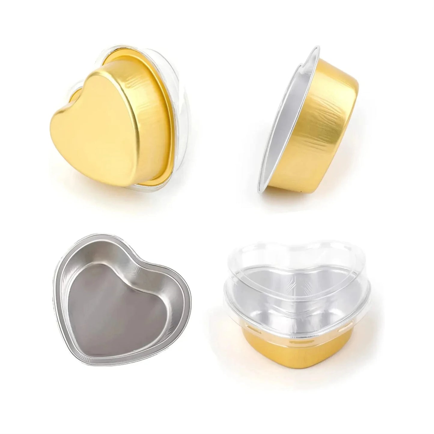 Disposable Mini Heart Shaped Aluminum Foil Cake Pan with Lids - 20 Pcs 100 ML/ 3.4 Ounce Cupcake Cup for Flan Baking