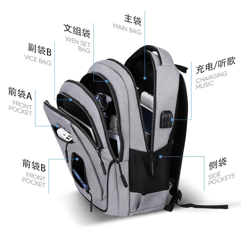 triangle logo Backpack Men USB Charging Laptop Bagpack 20 Inch high-capacity Multifunctional Travel schoolBag male business sac
