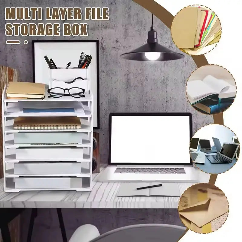 Multi-layer File Storage Rack Desktop Organizer Archives Office Classification Supplies Space-Saving Creative Desk Organizer