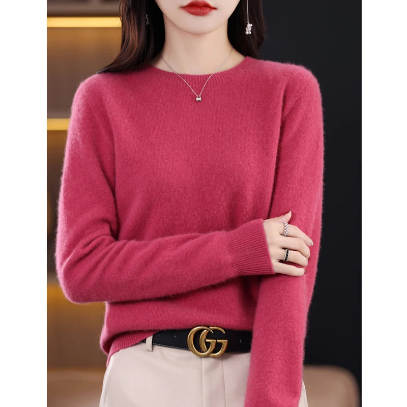 New Cashmere Basic Top Long Sleeve Women O-Neck Knitted Sweater 100% Pure Merino Wool Pullover Clothing Knitwear traf