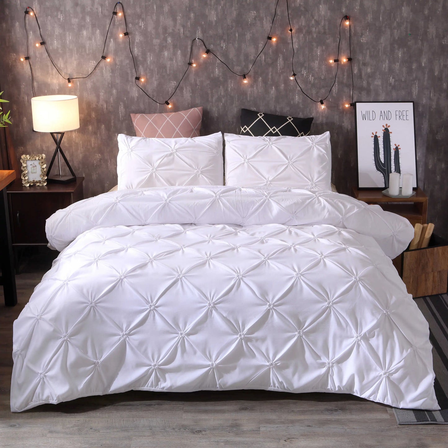 100% Egyptian Cotton Pinch Pleated Textured 3 Piece Duvet Cover with Zipper Closure & Corner Ties Bedding Set with Pillowcase
