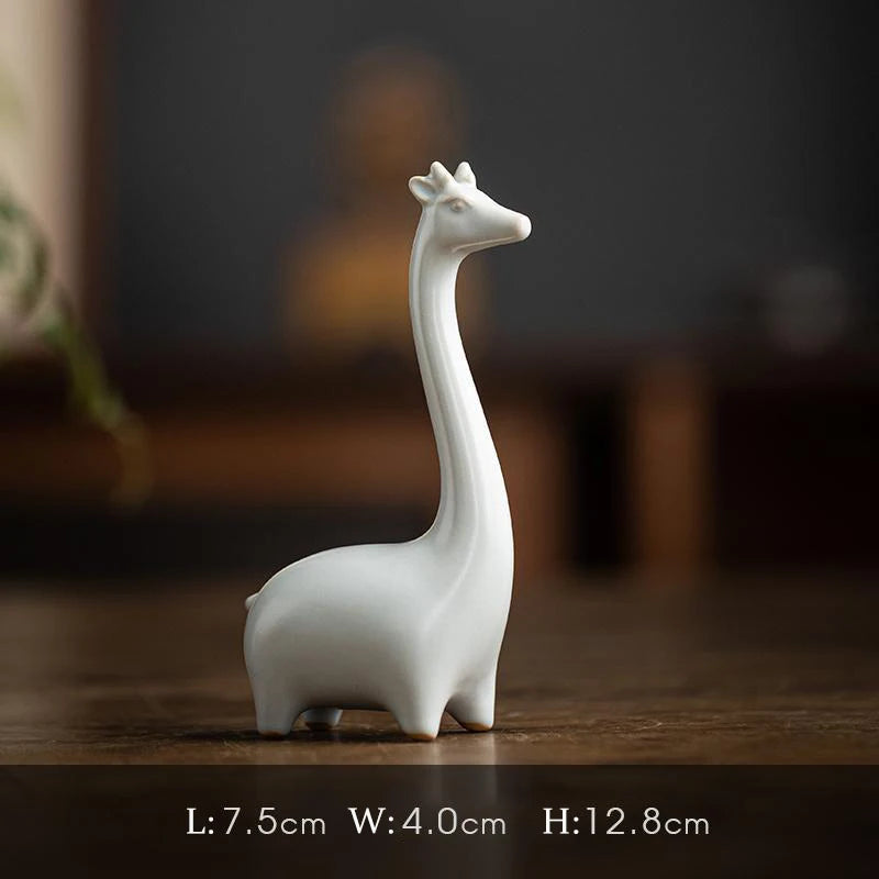 Giraffe Elephant Mini Ceramic Figurine Desktop Animal Sculpture Modern Minimalist Decorative Ornaments for Home Office Decor