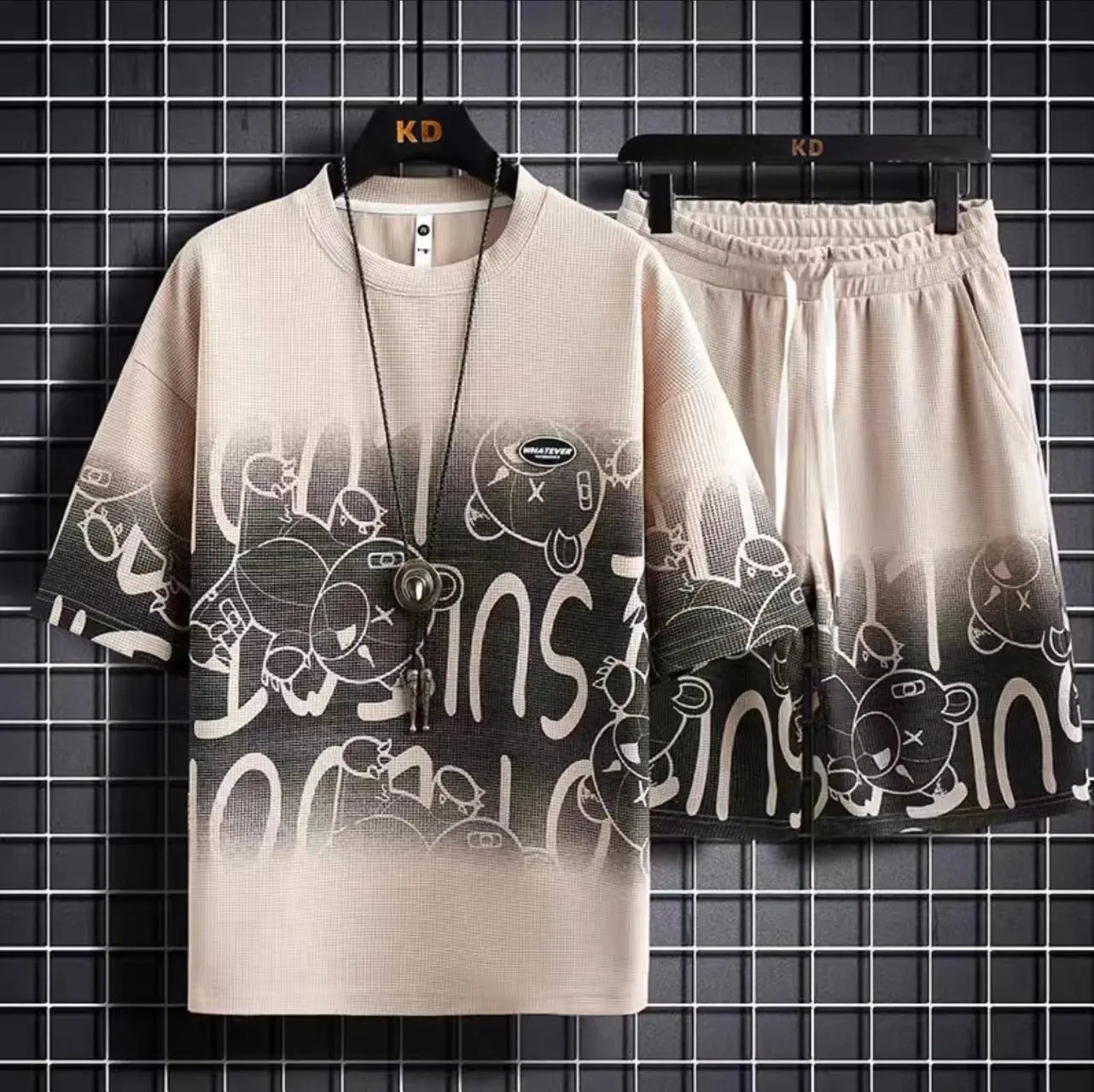 Summer Tshirt Shorts 2 Pieces Set White Tracksuit Men's 3D Letters Vintage Streetwear Creative Pattern Men Sets Short Outfits