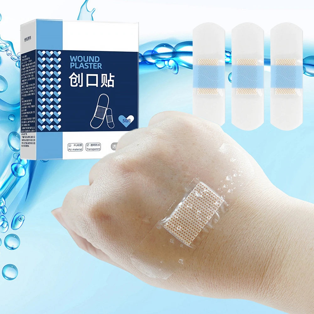 50/120Pcs Transparent Band Aid PU Transparent Waterproof Band Aid Invisible Waterproof Adhesive Bandages First Aid Emergency Kit