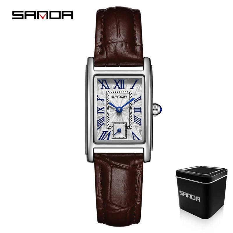 Sanda 1116 New Fashion 2025 Elegant Design Rectangle Dial Water Resistant Quartz Movement Business Women Analog Wrist Watch