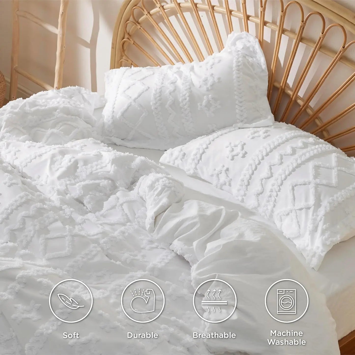Bedsure Boho Duvet Cover, Tufted/ Checkerboard/ Arch Design Bedding Duvet Cover Set for All Season, Twin, Queen, King