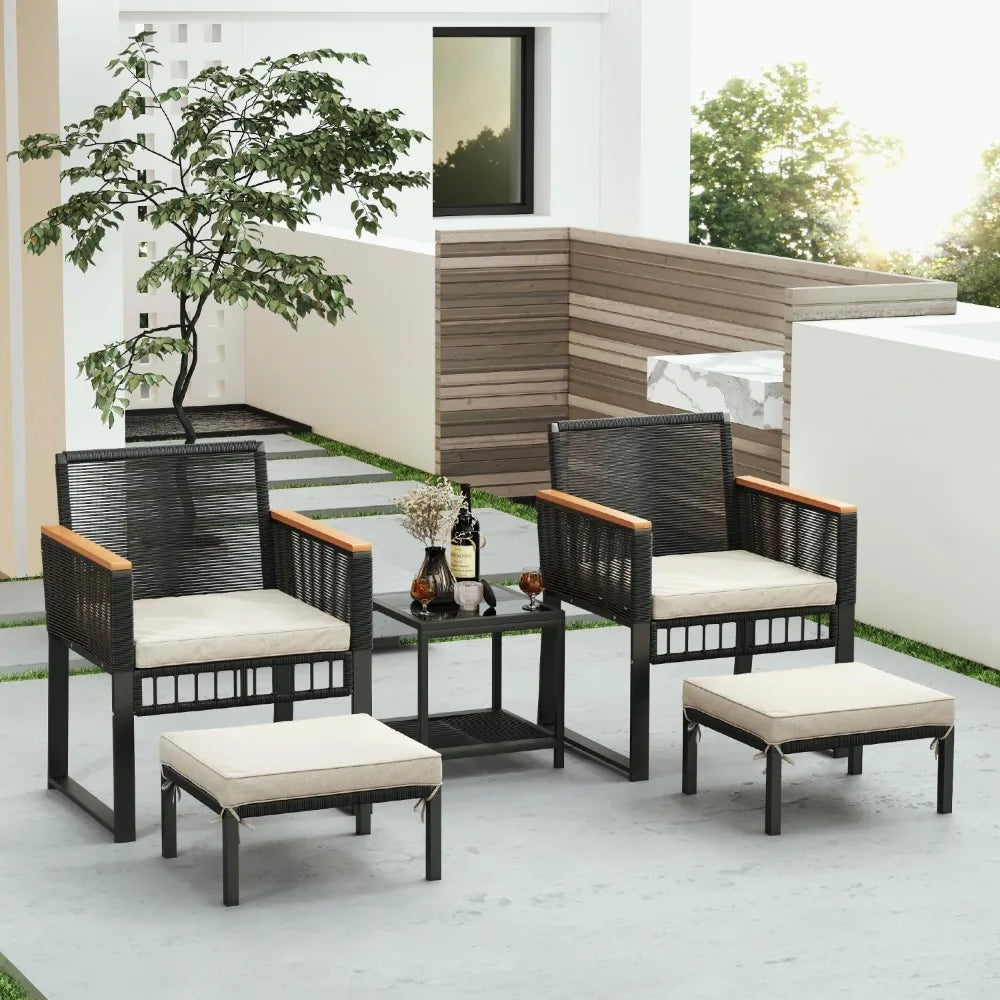 5 piece Outdoor Patio Furniture Set Outdoor Furniture Sets with Table & Ottoman Patios Chairs Set of 2 Wicker Patio Sets Patios