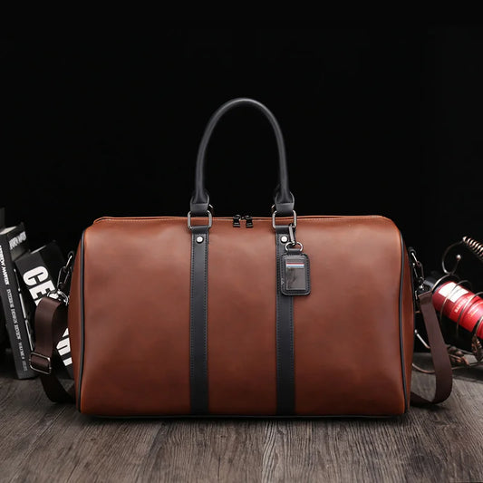 Vintage PU Leather Men Luggage Travel Bag Large Capacity Shoulder Duffel Bag Sports Fitness Gym Bag Weekend Male Hanbag