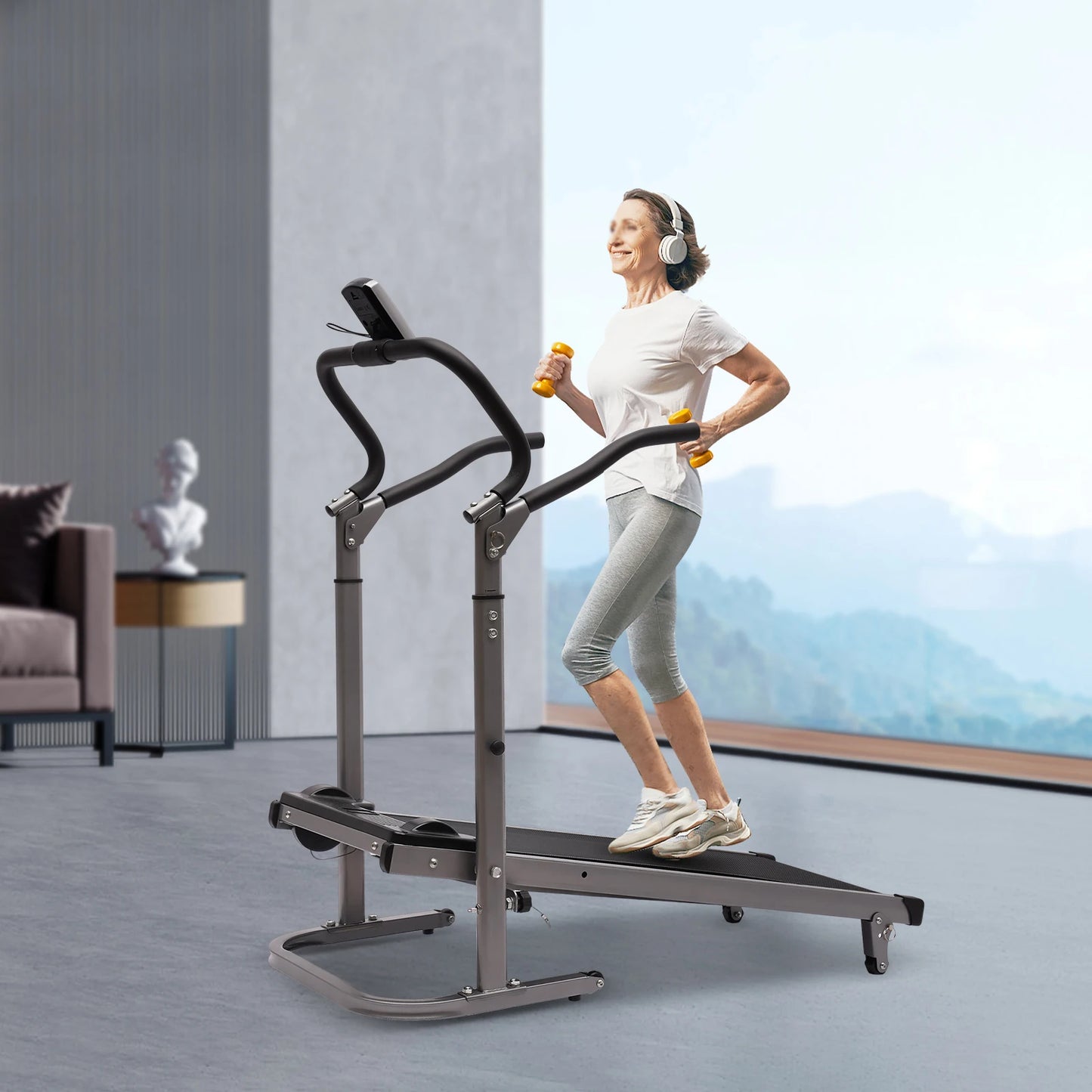Folding Treadmill with Incline For Home With LED Monitor Running Jogging Walking Exercise Machine Home Gym Work Non-electric