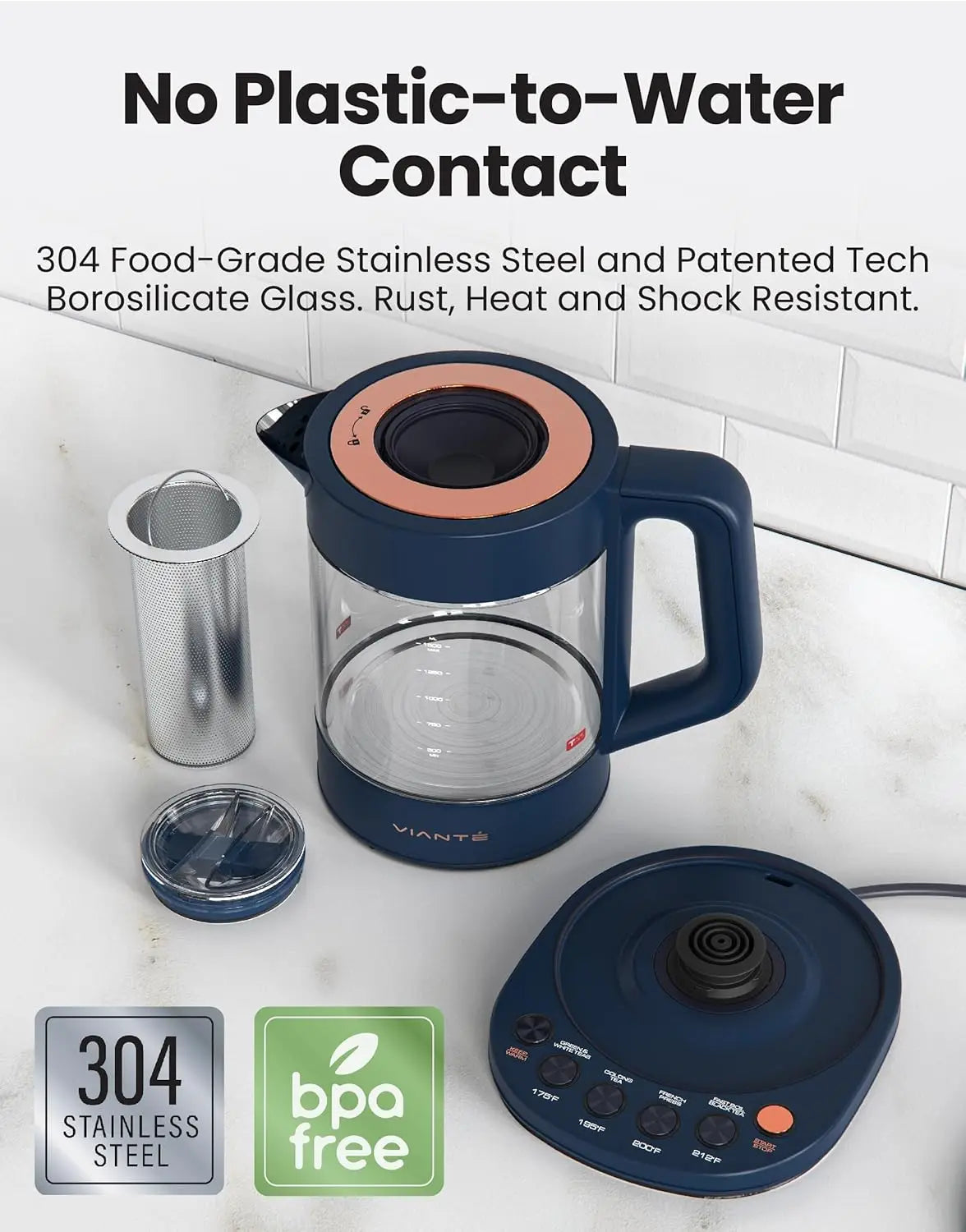 Hot Tea Maker With Temperature Control And Automatic Shut Off. 1.5 Liters Capacity | Midnight Blue Color