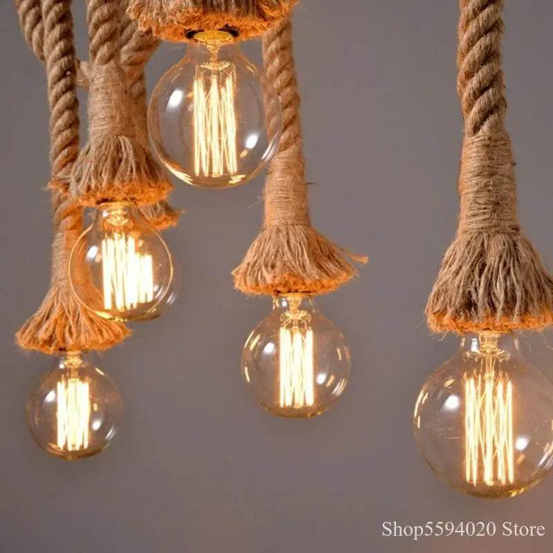 Retro Wire Hemp Rope Pendant Lights Bar DIY Creative Led Hemp Rope Pendant Lamp Vintage Loft Industrial Kitchen Lighting Fixture
