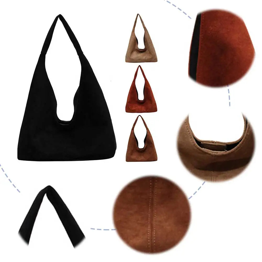 Women Suede Shoulder Bag with Pocket Underarm Bag Trendy Hobo Bag Slouchy Bag for Work Travel Shopping