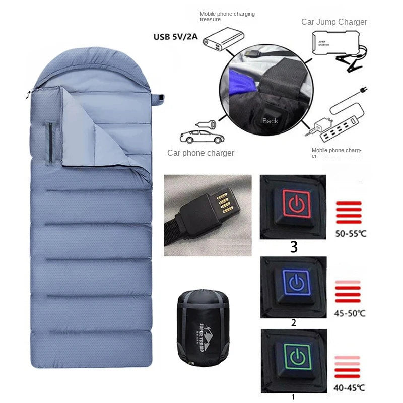 Usb Sleeping Bag Connection To Power Bank Heating Camping Hiking Sleeping Bag Winter Thick utdoor Survival Camp Gear Waterproof