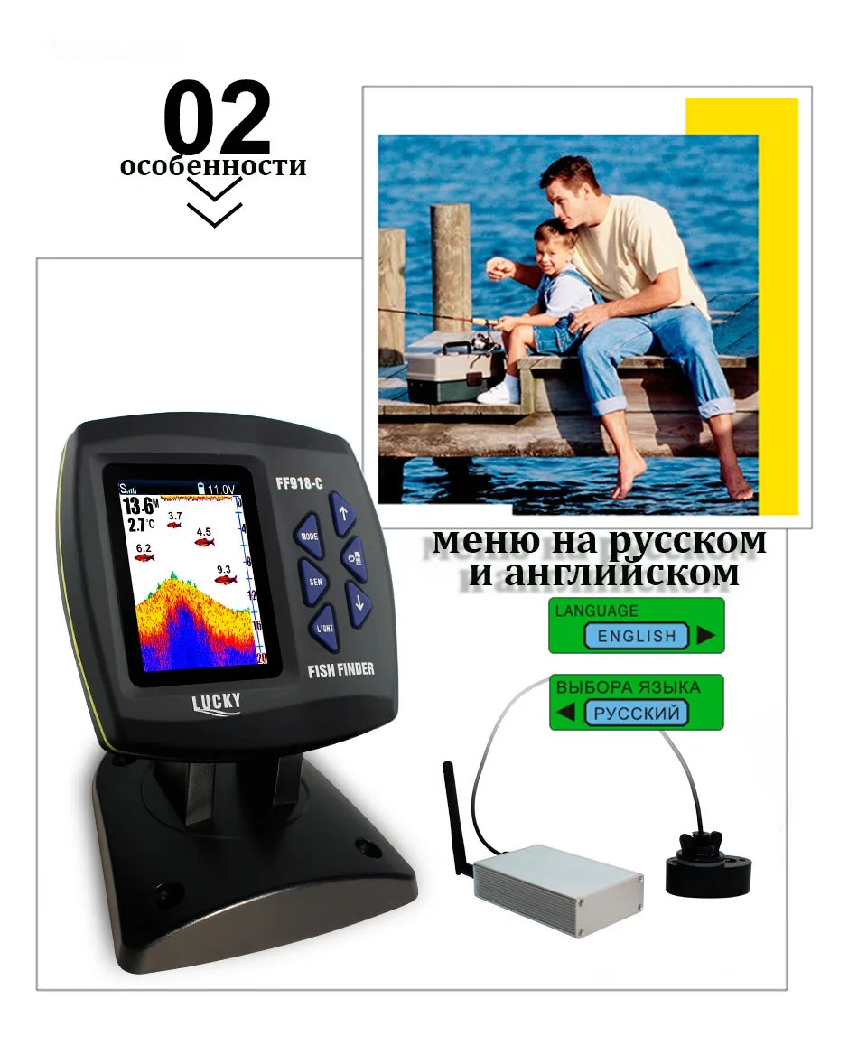 FF918CWLS Wireless Operation Echo Detecting Fish Finder 980 Feet Operating Range 45 Degrees Detecting Camera Detector