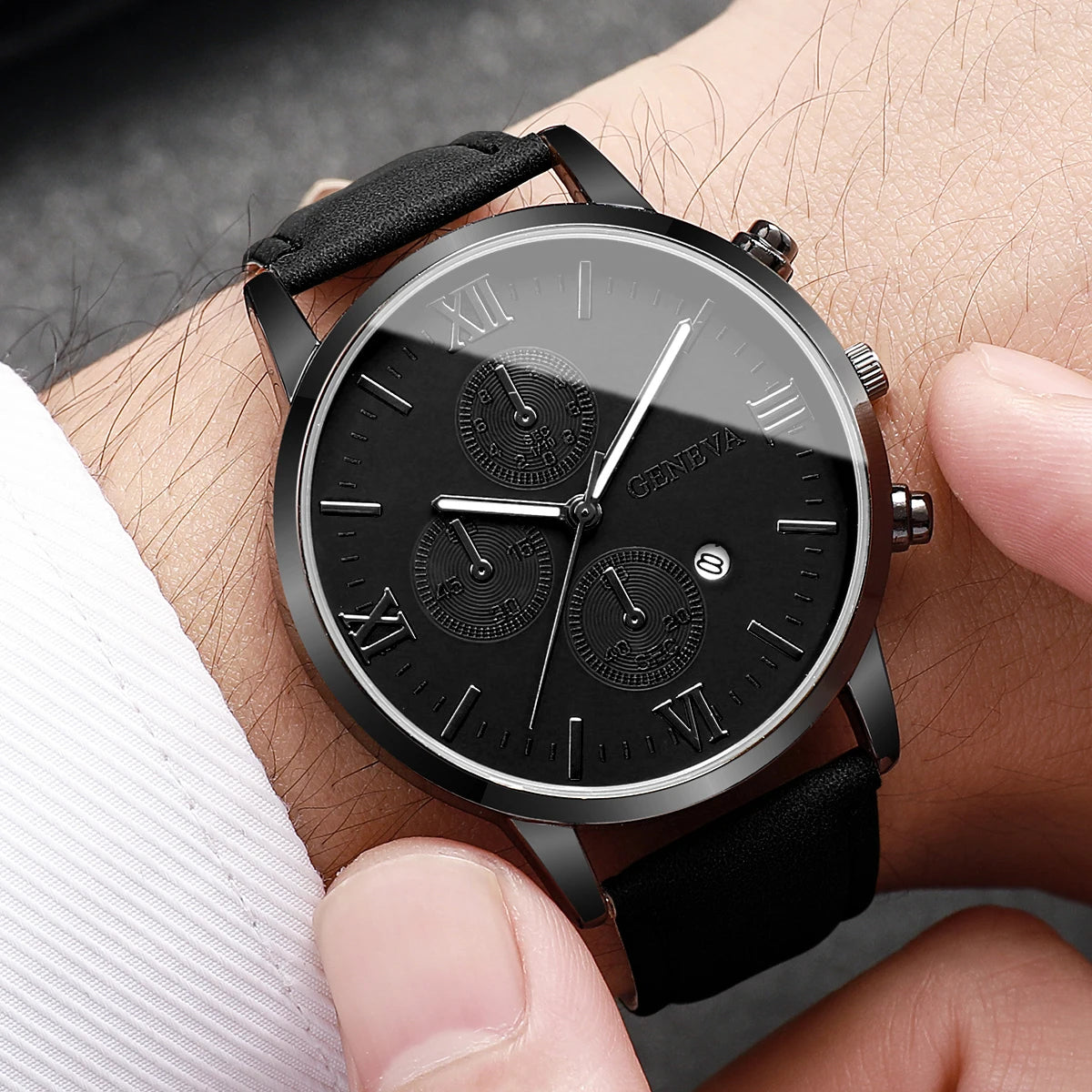 1/2PCs Men's Casual Calendar Watch Fashionable Men's Temperament Leather  Quartz Watch Unisex Watch Set(Box Not Included)