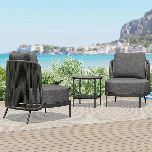 Outdoor 3-Piece Conversation Seating Set - Low Slung Comfort, Lightweight Aluminum Frame, Water-Resistant 6.25" Thick Cushions