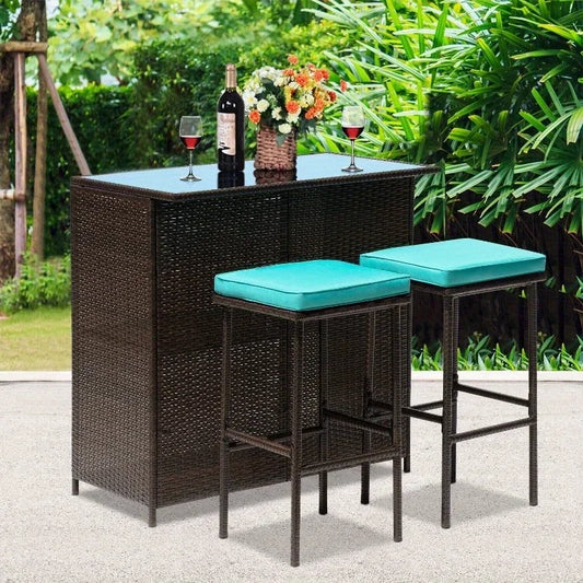 A three-piece outdoor bar set Terrace wicker counter high table set Solid frame