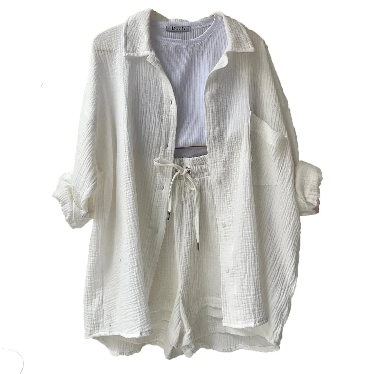 Summer Women's 2-piece Set White Long Shirt High Waisted Shorts Sets Casual Women 2 Piece Set Outfit Streetwear Female Clothing