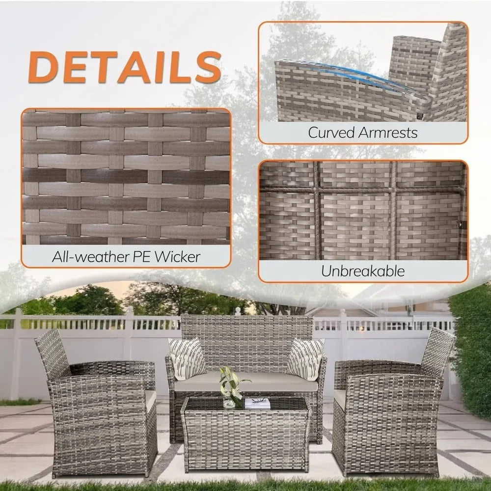 Piece Patio Furniture Set 4,Outdoor Wicker Conversation Sets,Rattan Sectional Sofa w/Coffee Table,Seat Cushions for Backyard