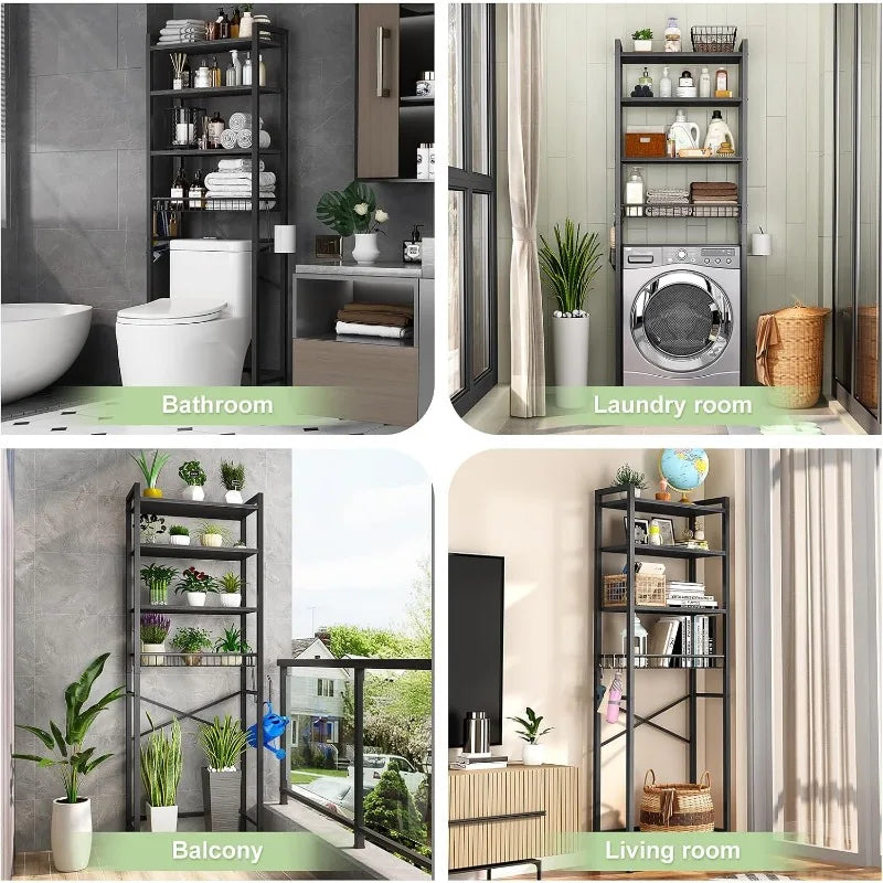 Over-The-Toilet Storage Rack,Bathroom Organizer Shelf Over Toilet with Adjustable Shelf and Basket, BathroomShelves Above Toilet