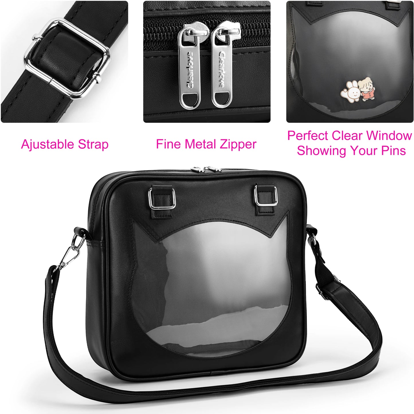 Ita Bag Girls Crossbody Transparent Cat Shape Backpack Pin Bags Messenger Shoulder Bag Purse for Women