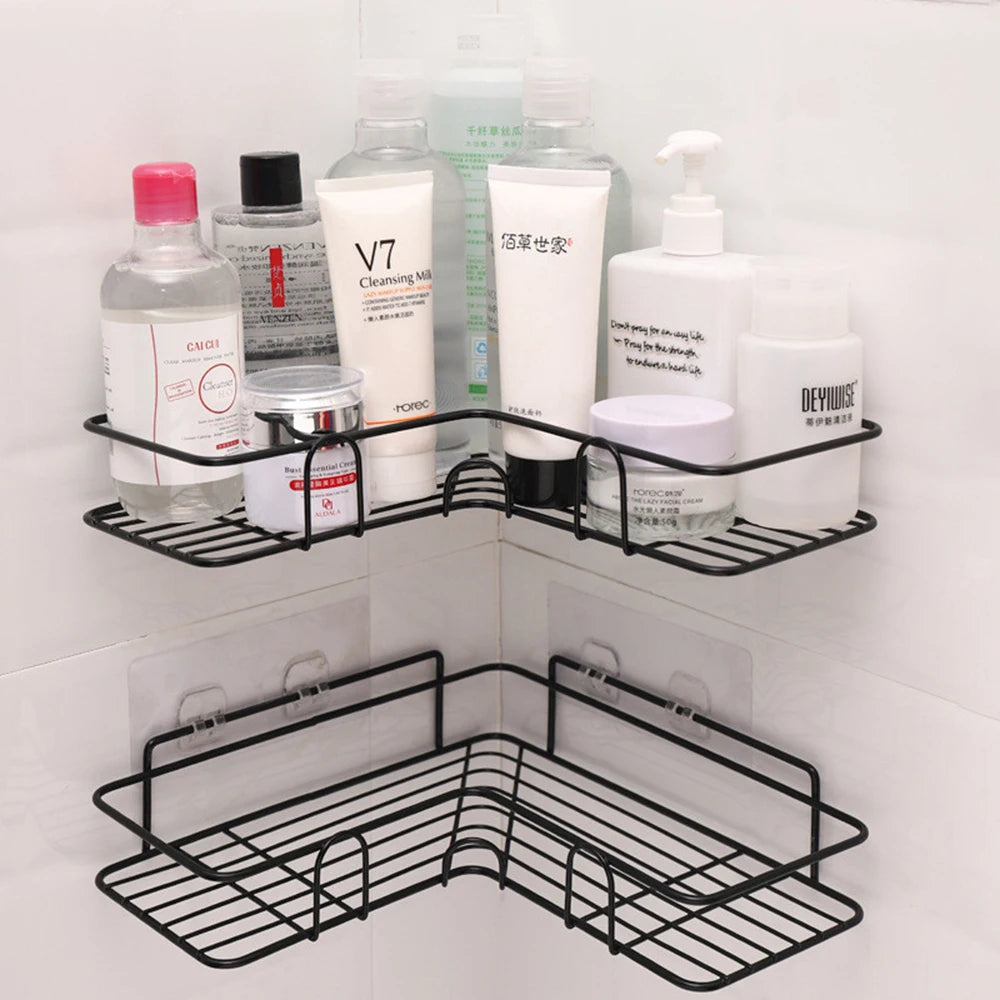 Bathroom Shelf Shower Wall Mount Shampoo Storage Holder With Suction Cup No Drilling Kitchen Storage Bathroom Accessories