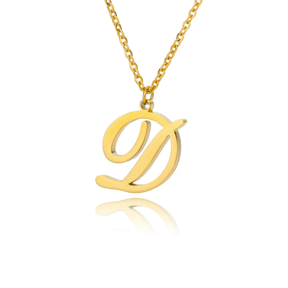 Gold Color Alphabet Letter Pendants Necklace For Women Stainless Steel Initial Letter Jewelry Initial Chain Choker Collares Femm