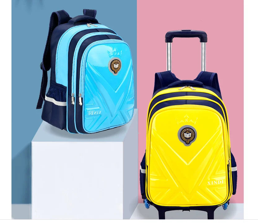 kids PU 3D School Wheeled Backpack for boys Children Rolling Luggage Suitcase Travel Trolley Bag for kids Schoolbag on wheels