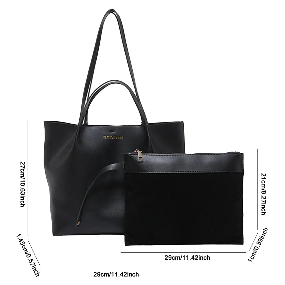 Women PU Shoulder Bag Stylish Single Shoulder Bag Large Capacity Trendy Tote Handbag with Pouch Chic Hobo Bag Simple Work Bag