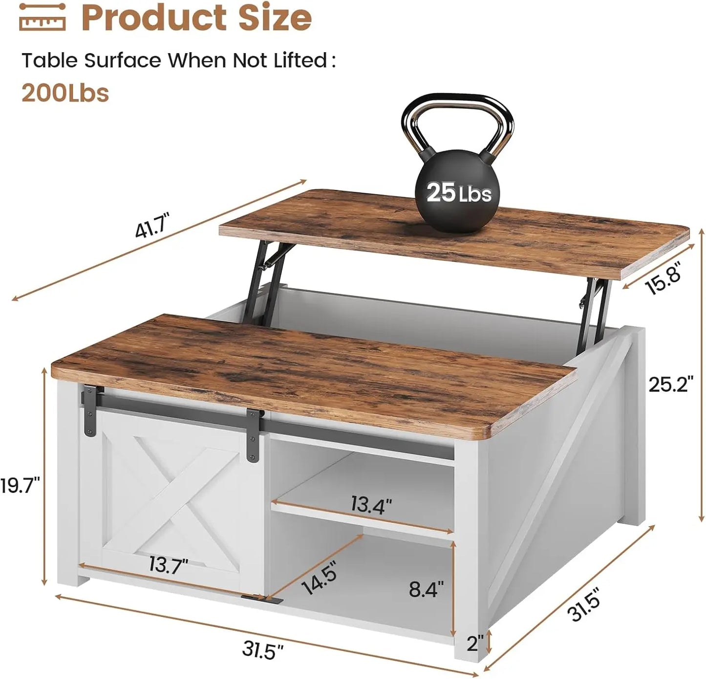 31.5" Lift Top Coffee Table with Storage, Square Coffee Table for Living Room, Farmhouse Coffee Table with Large Hidden