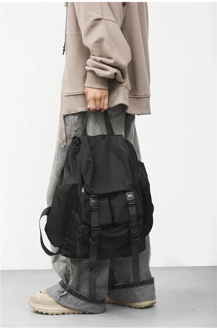 Black Nylon Waterproof Backpack Drawstring Shoulder Bag Men Travel Backpack Large Capacity Student School Bags мужской рюкзак 배낭