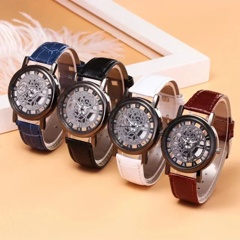 Men Watch Fashion Hollow Watches Men Roma Dial Leather Band Quartz Wristwatches Cheap Price Reloj Hombre Watches for Men