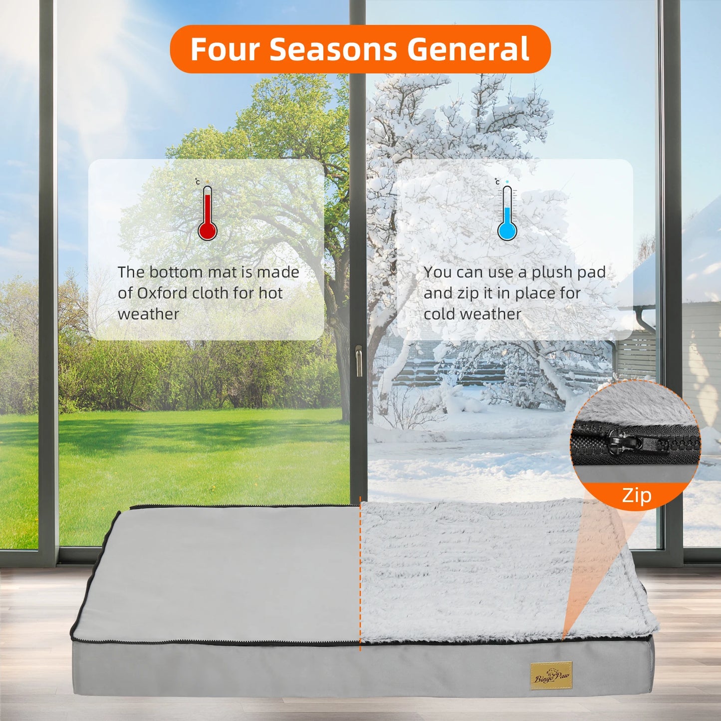 Dog Pet Sleeping Bed Waterproof Rectangle Sponge Foam Pet Bedding with Washable Cover for Medium n Large Dogs